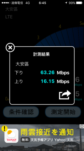 台北市内へ移動途中の遠傳電信の速度1
