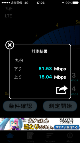 台北市内へ移動途中の遠傳電信の速度4