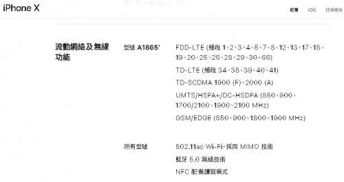 iPhone X香港版LTEバンド