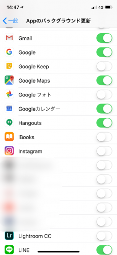 iPhone X データ通信削減 設定-一般-Appのバックグラウンド通信2