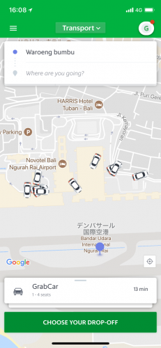 ングラライ国際空港でGrab配車現在地