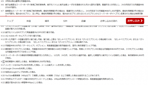 楽天モバイルの諸条件