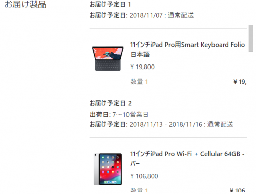 iPad Proの到着予定日